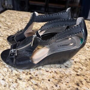 Michael Kors Black Leather Wedges zip up. Sz 8